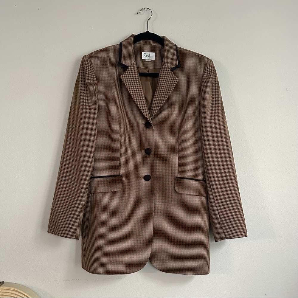 Emily Designs Brown Houndstooth Blazer with Black Trim size 10